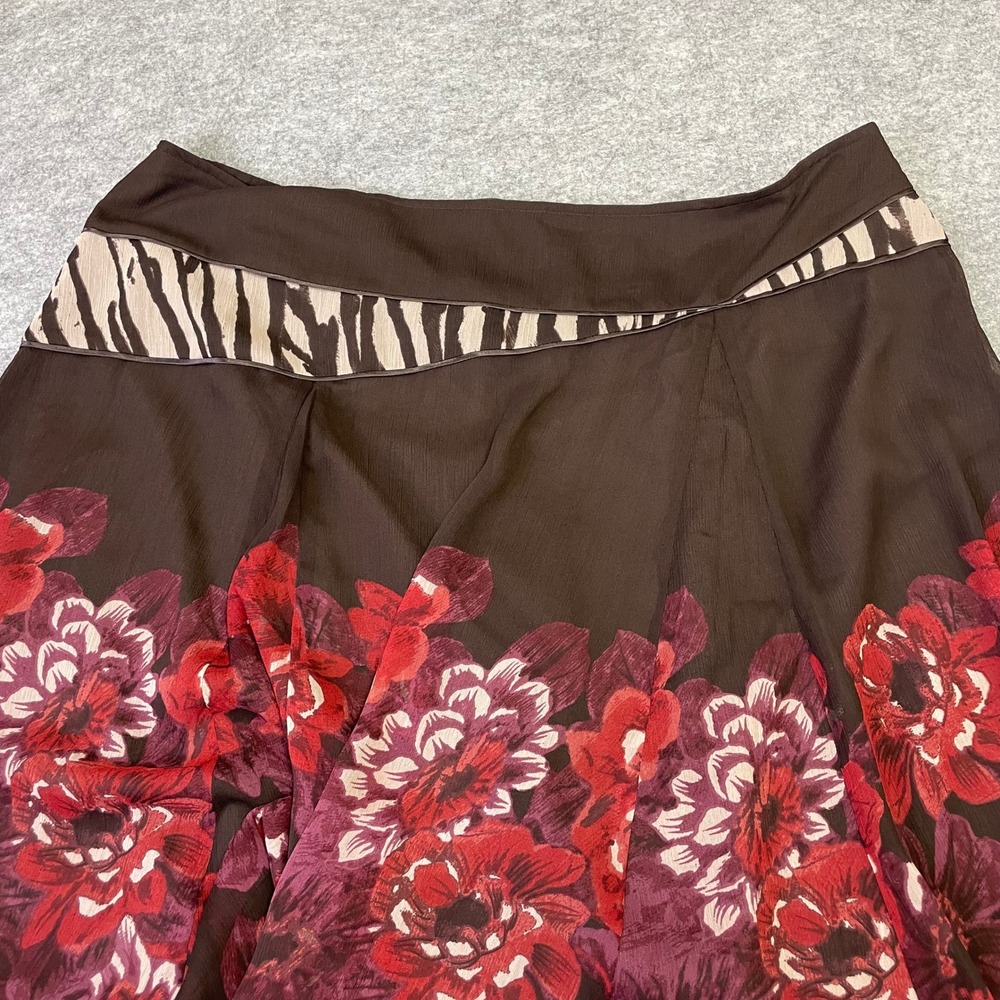 Coldwater Creek Brown Floral Zebra Print Chiffon Maxi Skirt XXL Gypsy Fairy - Picture 3 of 13